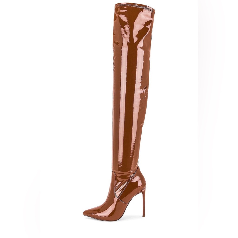 Viktory Cognac Patent Leather Knee High Boot